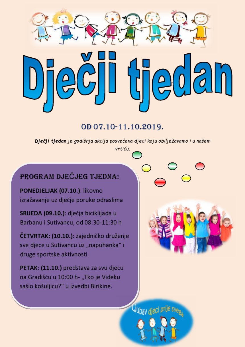 Obilježavanje Dječjeg tjedna u našem vrtiću od 07.10.-11.10.2019.